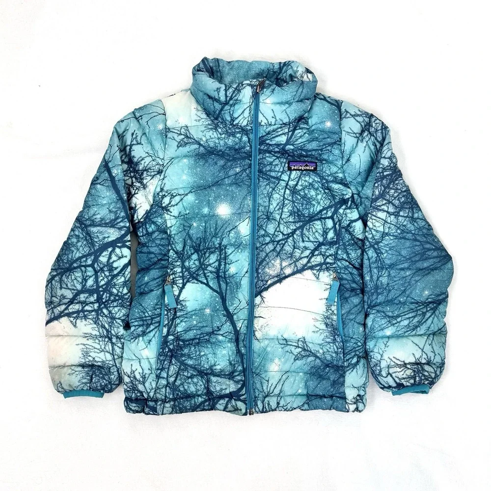 Patagonia Kids Girls Moontree Blue Puffer Insulated Full Zip Down Sweater M 7-8